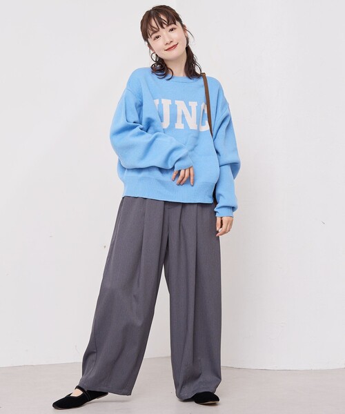 DISCUS ATHLETIC（ディスカス　アスレチック）の「【WEB限定・DISCUS（ディスカス）】 カレッジロゴジャガードニット①（ニット/セーター・レディース・ライトブルー/オフホワイト・M/L）」の13枚目の写真