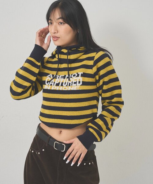 WHO'S WHO gallery(フーズフーギャラリー)の「2WAY ロゴボーダーフーディニット(ニット/セーター・レディース・チャコールグレー/ブラウン/イエロー・FREE)」の4枚目の写真