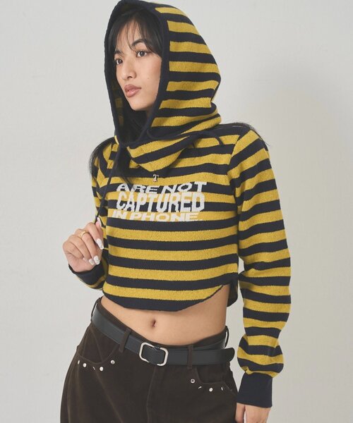 WHO'S WHO gallery(フーズフーギャラリー)の「2WAY ロゴボーダーフーディニット(ニット/セーター・レディース・チャコールグレー/ブラウン/イエロー・FREE)」の6枚目の写真