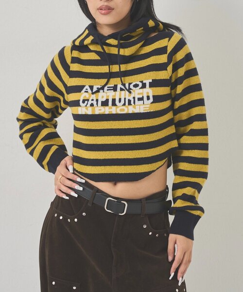 WHO'S WHO gallery(フーズフーギャラリー)の「2WAY ロゴボーダーフーディニット(ニット/セーター・レディース・チャコールグレー/ブラウン/イエロー・FREE)」の8枚目の写真