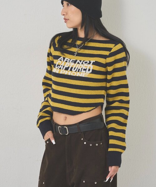 WHO'S WHO gallery(フーズフーギャラリー)の「2WAY ロゴボーダーフーディニット(ニット/セーター・レディース・チャコールグレー/ブラウン/イエロー・FREE)」の10枚目の写真