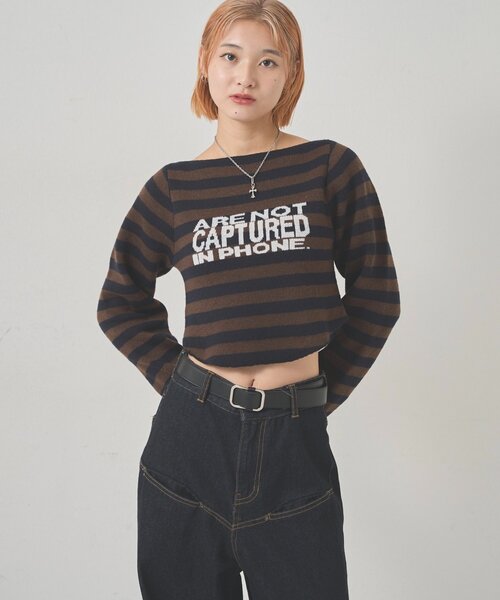 WHO'S WHO gallery(フーズフーギャラリー)の「2WAY ロゴボーダーフーディニット(ニット/セーター・レディース・チャコールグレー/ブラウン/イエロー・FREE)」の19枚目の写真