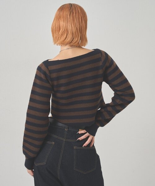 WHO'S WHO gallery(フーズフーギャラリー)の「2WAY ロゴボーダーフーディニット(ニット/セーター・レディース・チャコールグレー/ブラウン/イエロー・FREE)」の20枚目の写真