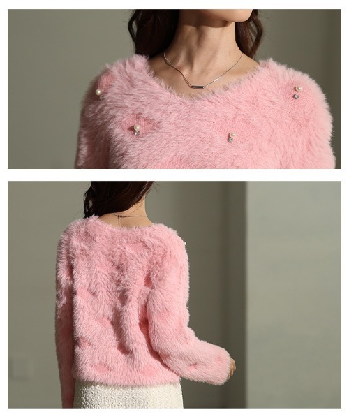 Sawa a la mode（サワアラモード）の「パール付きシャギーニットトップス（ニット/セーター・レディース・グレー/ホワイト/ピンク・FREE）」の7枚目の写真