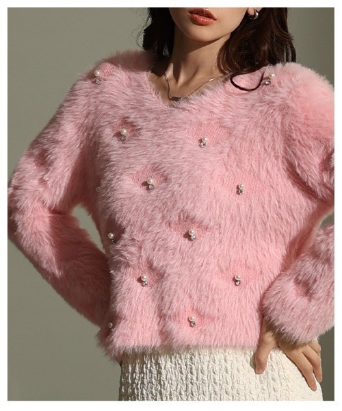 Sawa a la mode（サワアラモード）の「パール付きシャギーニットトップス（ニット/セーター・レディース・グレー/ホワイト/ピンク・FREE）」の10枚目の写真