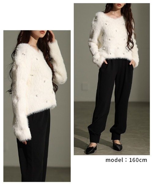 Sawa a la mode（サワアラモード）の「パール付きシャギーニットトップス（ニット/セーター・レディース・グレー/ホワイト/ピンク・FREE）」の12枚目の写真