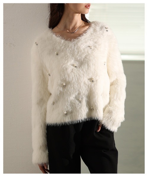 Sawa a la mode（サワアラモード）の「パール付きシャギーニットトップス（ニット/セーター・レディース・グレー/ホワイト/ピンク・FREE）」の16枚目の写真