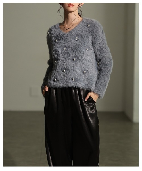 Sawa a la mode（サワアラモード）の「パール付きシャギーニットトップス（ニット/セーター・レディース・グレー/ホワイト/ピンク・FREE）」の18枚目の写真