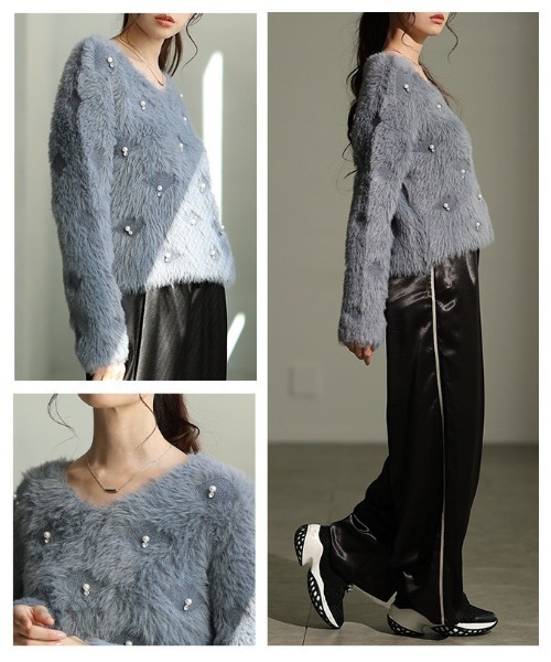 Sawa a la mode（サワアラモード）の「パール付きシャギーニットトップス（ニット/セーター・レディース・グレー/ホワイト/ピンク・FREE）」の19枚目の写真