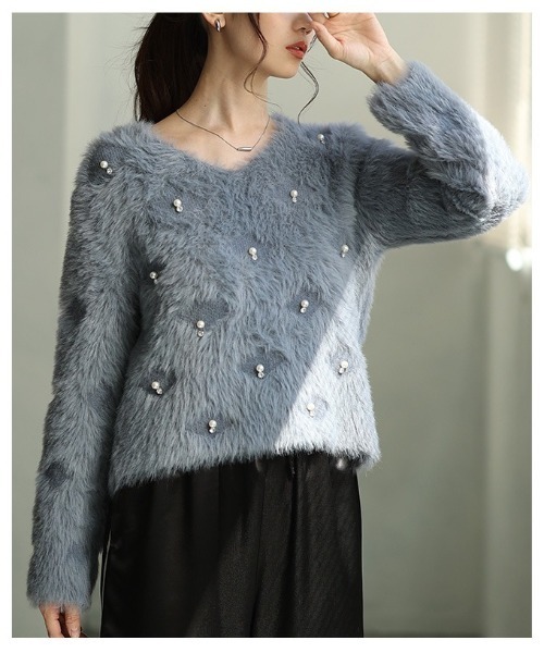 Sawa a la mode（サワアラモード）の「パール付きシャギーニットトップス（ニット/セーター・レディース・グレー/ホワイト/ピンク・FREE）」の20枚目の写真