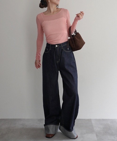 Rashik（ラシク）の「リブシアークルーネックトップス（Tシャツ/カットソー・レディース・レッド/ホワイト/ピンク/ブラック/グレー・FREE）」の11枚目の写真