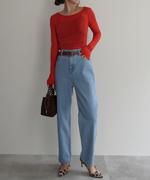 Rashik（ラシク）の「リブシアークルーネックトップス（Tシャツ/カットソー・レディース・レッド/ホワイト/ピンク/ブラック/グレー・FREE）」の15枚目の写真