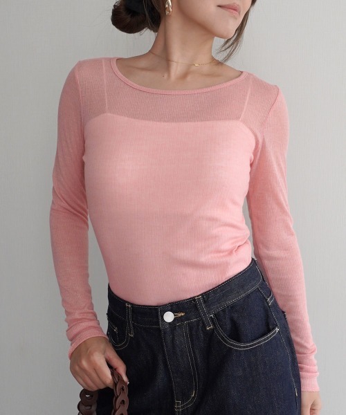 Rashik（ラシク）の「リブシアークルーネックトップス（Tシャツ/カットソー・レディース・レッド/ホワイト/ピンク/ブラック/グレー・FREE）」の10枚目の写真