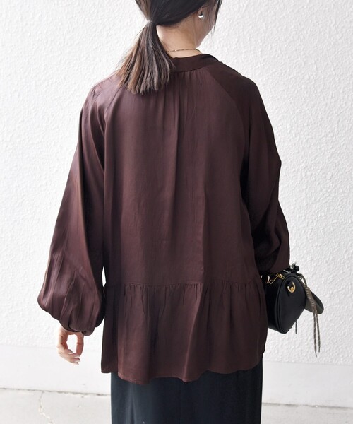 セール】SHIPS any:〈洗濯機可能〉サテン 刺繍 スキッパー ペプラム