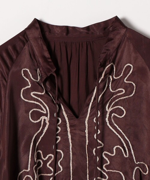 セール】SHIPS any:〈洗濯機可能〉サテン 刺繍 スキッパー ペプラム