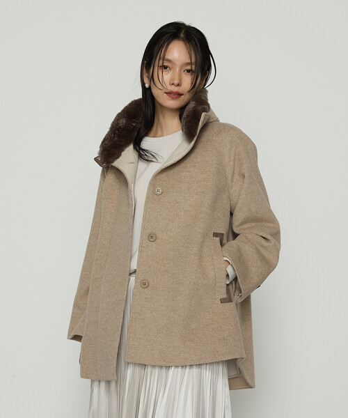 K.T. アンゴラウール　ショートコート　M〜Lサイズ　ベージュ セール】アンゴラウール ・Aラインショートコート（その他アウター