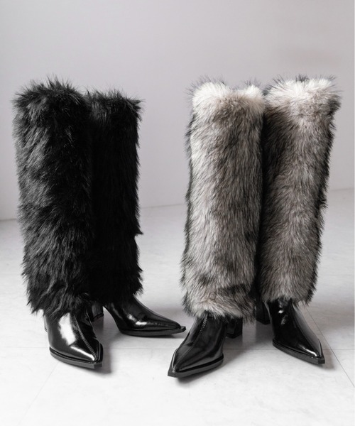 me+em select(ミームセレクト)の「【 2color 】ミックスフェイクファーロングカバーブーツ / mix fake fur long cover boots(ブーツ・レディース・ブラック/ベージュ・37/38/39/40)」の5枚目の写真