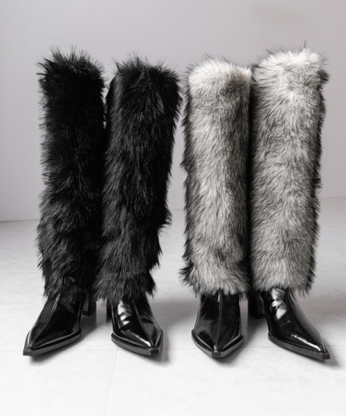 me+em select(ミームセレクト)の「【 2color 】ミックスフェイクファーロングカバーブーツ / mix fake fur long cover boots(ブーツ・レディース・ブラック/ベージュ・37/38/39/40)」の4枚目の写真