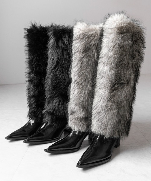 me+em select(ミームセレクト)の「【 2color 】ミックスフェイクファーロングカバーブーツ / mix fake fur long cover boots(ブーツ・レディース・ブラック/ベージュ・37/38/39/40)」の3枚目の写真
