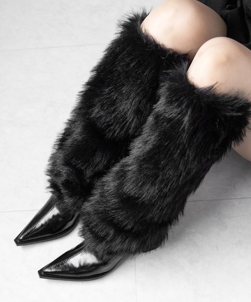 me+em select(ミームセレクト)の「【 2color 】ミックスフェイクファーロングカバーブーツ / mix fake fur long cover boots(ブーツ・レディース・ブラック/ベージュ・37/38/39/40)」の17枚目の写真