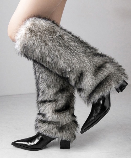 me+em select(ミームセレクト)の「【 2color 】ミックスフェイクファーロングカバーブーツ / mix fake fur long cover boots(ブーツ・レディース・ブラック/ベージュ・37/38/39/40)」の7枚目の写真