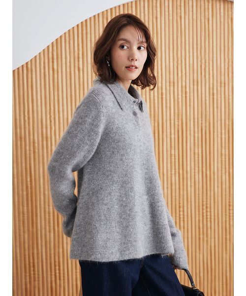 4WAYモヘヤラメペプラムニットプルオーバー（ポロシャツ）｜Mila Owen