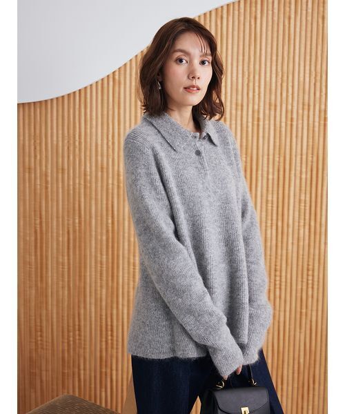 ミラオーウェン　襟付き　ペプラムニットプルオーバー　グレー Mila Owen（ミラオーウェン）の「4WAYモヘヤラメペプラムニットプル