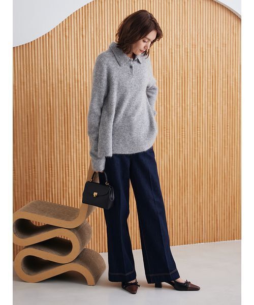 セール】4WAYモヘヤラメペプラムニットプルオーバー（ポロシャツ