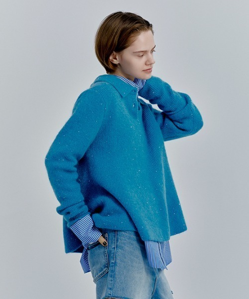 4WAYモヘヤラメペプラムニットプルオーバー（ポロシャツ）｜Mila Owen