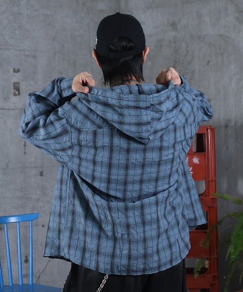 ILL'S（イルズ）の「AW チェックシャツ フーディ メンズ レディース ユニセックス 【ILL'S】（シャツ/ブラウス・メンズ・ホワイト/チャコールグレー/ブルー・L/M）」の21枚目の写真