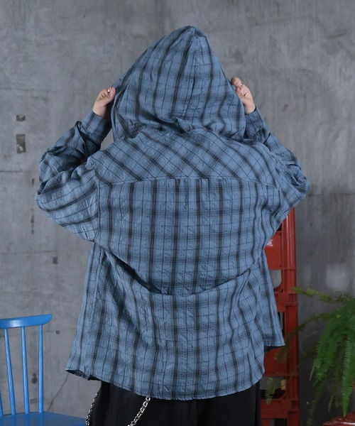 ILL'S（イルズ）の「AW チェックシャツ フーディ メンズ レディース ユニセックス 【ILL'S】（シャツ/ブラウス・メンズ・ホワイト/チャコールグレー/ブルー・L/M）」の22枚目の写真