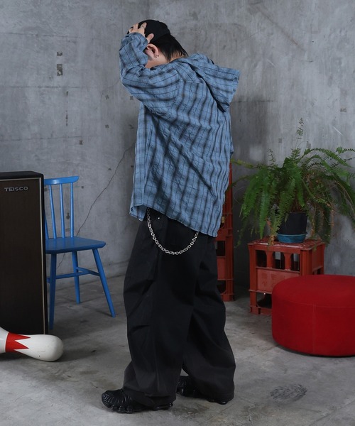 ILL'S（イルズ）の「AW チェックシャツ フーディ メンズ レディース ユニセックス 【ILL'S】（シャツ/ブラウス・メンズ・ホワイト/チャコールグレー/ブルー・L/M）」の18枚目の写真