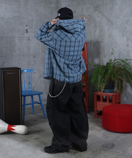 ILL'S（イルズ）の「AW チェックシャツ フーディ メンズ レディース ユニセックス 【ILL'S】（シャツ/ブラウス・メンズ・ホワイト/チャコールグレー/ブルー・L/M）」の19枚目の写真