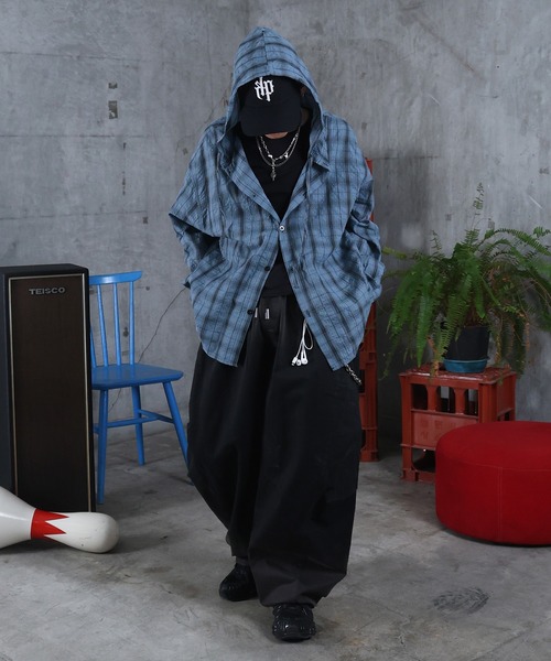 ILL'S（イルズ）の「AW チェックシャツ フーディ メンズ レディース ユニセックス 【ILL'S】（シャツ/ブラウス・メンズ・ホワイト/チャコールグレー/ブルー・L/M）」の11枚目の写真