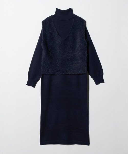 A DAY IN THE LIFE UNITED ARROWS(アデイインザライフユナイテッドアローズ)の「フェザーベスト+ハイネックワンピース <A DAY IN THE LIFE>(ワンピース・レディース・ライトグレー/ダークグレー/ネイビー・FREE)」の1枚目の写真