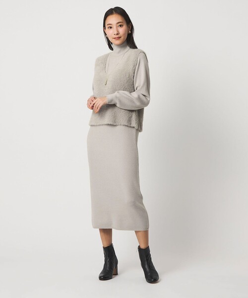 A DAY IN THE LIFE UNITED ARROWS(アデイインザライフユナイテッドアローズ)の「フェザーベスト+ハイネックワンピース <A DAY IN THE LIFE>(ワンピース・レディース・ライトグレー/ダークグレー/ネイビー・FREE)」の4枚目の写真