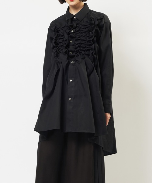 gomme（ゴム）の「シャーリングシャツ（シャツ/ブラウス・レディース・ネイビー/ブラック・MEDIUM）」の2枚目の写真