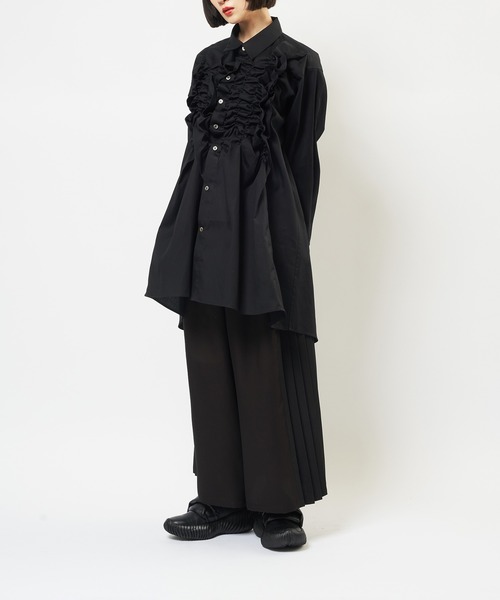 gomme（ゴム）の「シャーリングシャツ（シャツ/ブラウス・レディース・ネイビー/ブラック・MEDIUM）」の3枚目の写真