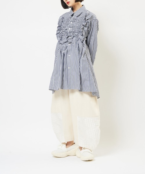 gomme（ゴム）の「シャーリングシャツ（シャツ/ブラウス・レディース・ネイビー/ブラック・MEDIUM）」の7枚目の写真