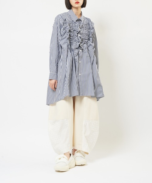 gomme（ゴム）の「シャーリングシャツ（シャツ/ブラウス・レディース・ネイビー/ブラック・MEDIUM）」の8枚目の写真