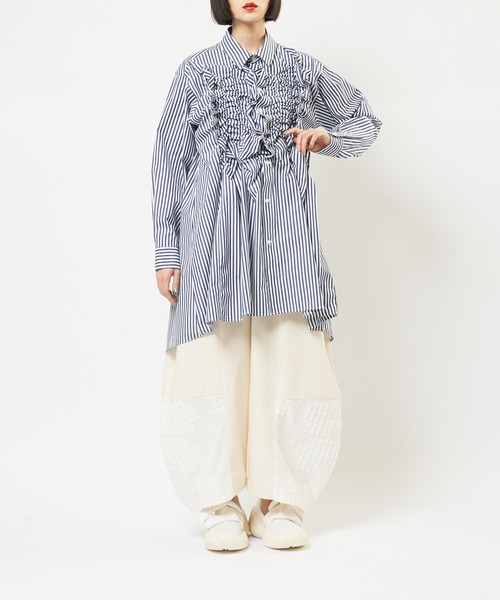 gomme（ゴム）の「シャーリングシャツ（シャツ/ブラウス・レディース・ネイビー/ブラック・MEDIUM）」の9枚目の写真