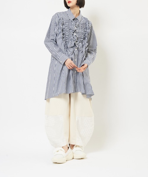 gomme（ゴム）の「シャーリングシャツ（シャツ/ブラウス・レディース・ネイビー/ブラック・MEDIUM）」の10枚目の写真