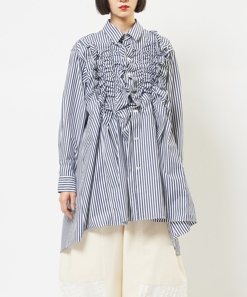 gomme（ゴム）の「シャーリングシャツ（シャツ/ブラウス・レディース・ネイビー/ブラック・MEDIUM）」の14枚目の写真