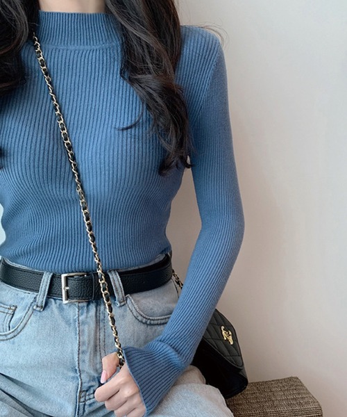 ADDITION STORE(アディションストア)の「モックネック ロングスリーブ リブニット / Mock neck long sleeve rib knit(ニット/セーター・レディース・ホワイト/オレンジ/ブラック/ブルー/グレー・FREE)」の4枚目の写真
