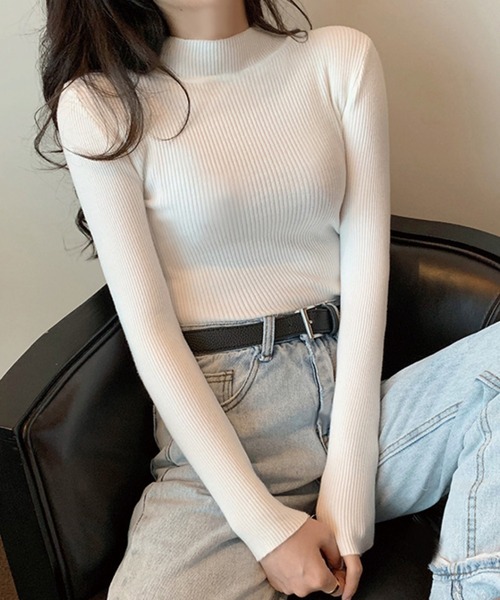 ADDITION STORE(アディションストア)の「モックネック ロングスリーブ リブニット / Mock neck long sleeve rib knit(ニット/セーター・レディース・ホワイト/オレンジ/ブラック/ブルー/グレー・FREE)」の6枚目の写真