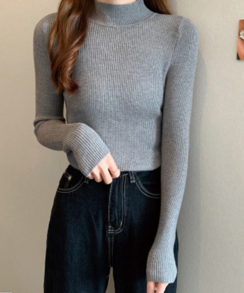 ADDITION STORE(アディションストア)の「モックネック ロングスリーブ リブニット / Mock neck long sleeve rib knit(ニット/セーター・レディース・ホワイト/オレンジ/ブラック/ブルー/グレー・FREE)」の9枚目の写真