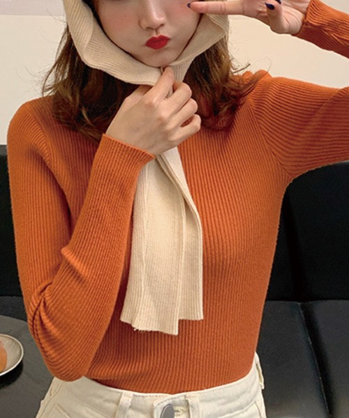ADDITION STORE(アディションストア)の「モックネック ロングスリーブ リブニット / Mock neck long sleeve rib knit(ニット/セーター・レディース・ホワイト/オレンジ/ブラック/ブルー/グレー・FREE)」の10枚目の写真