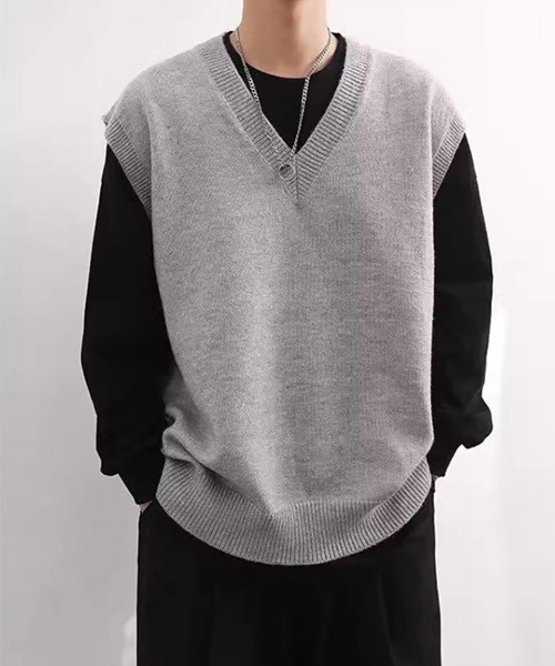 SallyLunn(サリーラン)の「Vネックニットベスト(ベスト・レディース・グレー/ベージュ・L/M)」の1枚目の写真