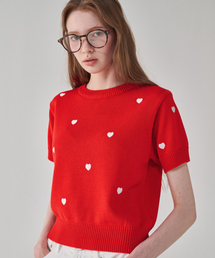 RONRON（ロンロン）の「HEART PATTERN SHORT SLEEVE KNIT RED（ニット/セーター）」