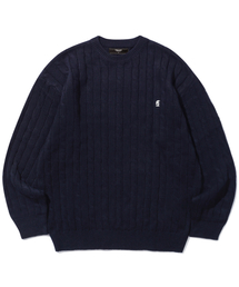 ウォッシャブルボート刺繍ケーブルクルーネックニット (CURRENT NAVY)